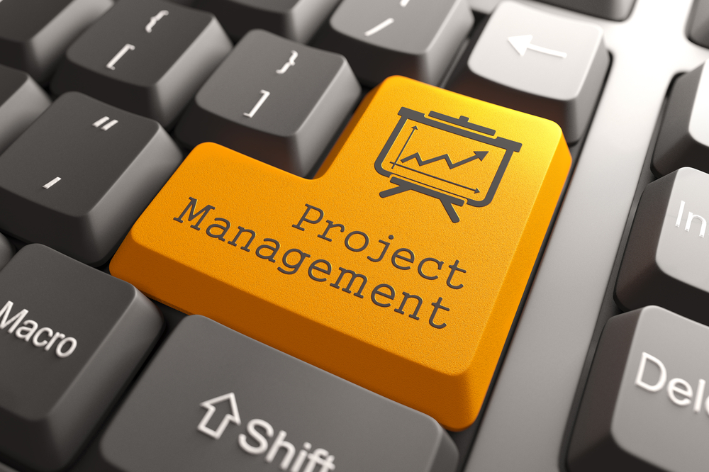 Orange Project Management Button on Computer Keyboard. Business Concept. Orange Project Management Button on Computer Keyboard. Business Concept.